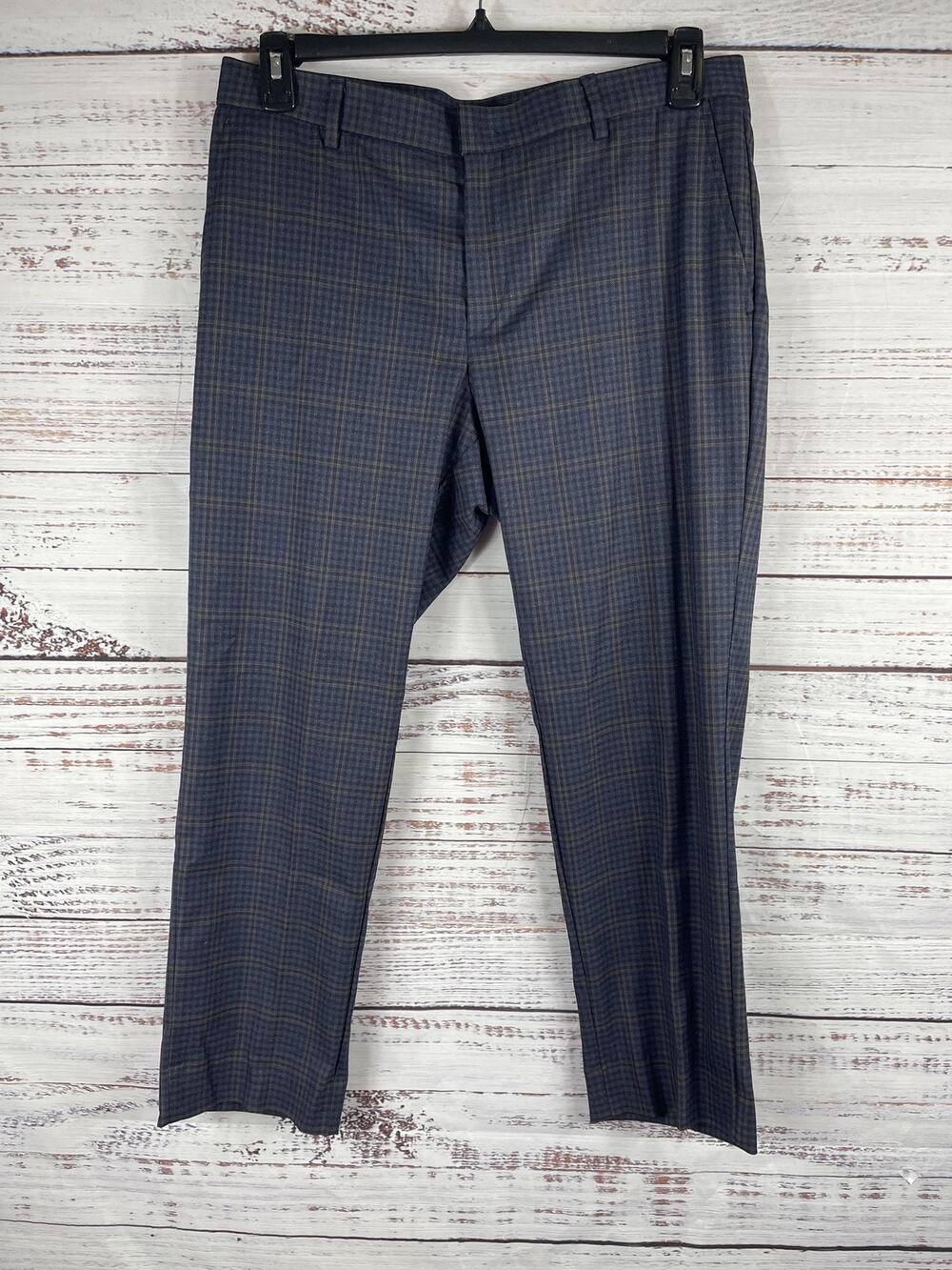 Tommy Hilfiger Pants Men's 33x30 Blue Plaid Dress Flat Front Slim Fit Workwear